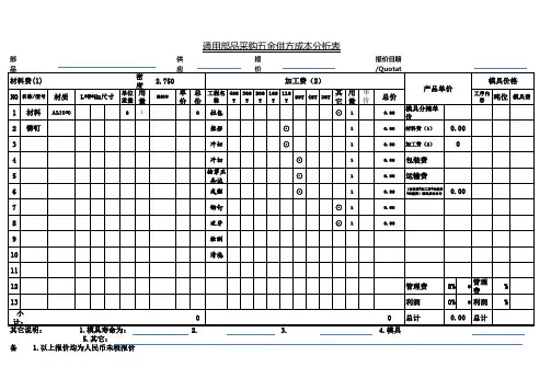 五金产品成本分析表
