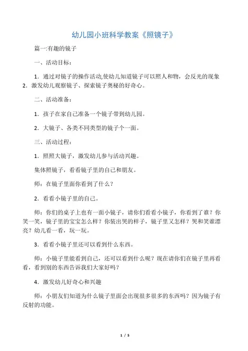 幼儿园小班科学教案《照镜子》共三篇