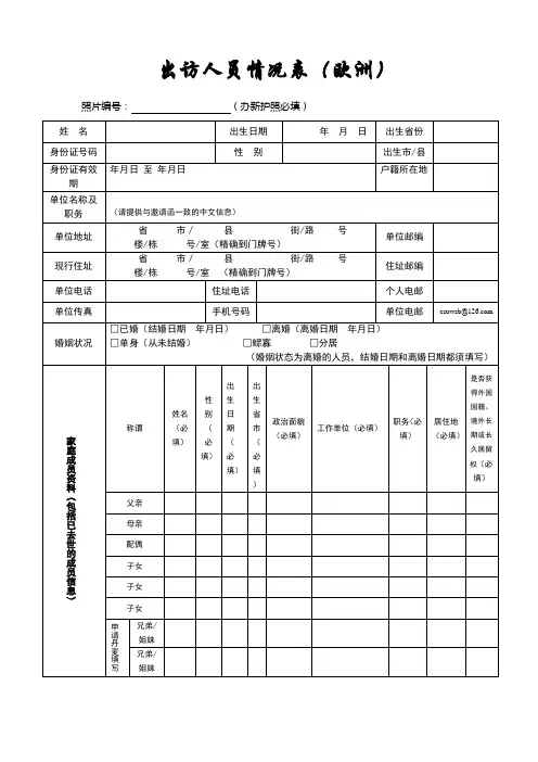 出访人员情况表(欧洲)