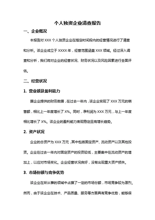 个人独资企业清查报告