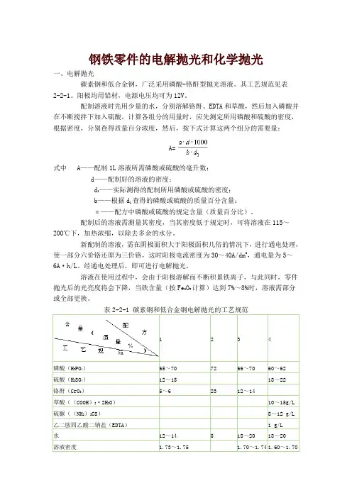 钢铁零件的电解抛光和化学抛光