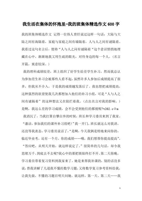 我生活在集体的怀抱里-我的班集体精选作文600字