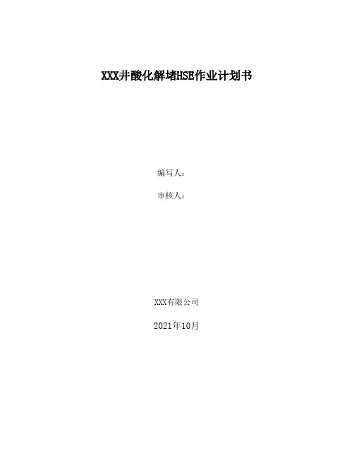 酸化解堵HSE作业计划书