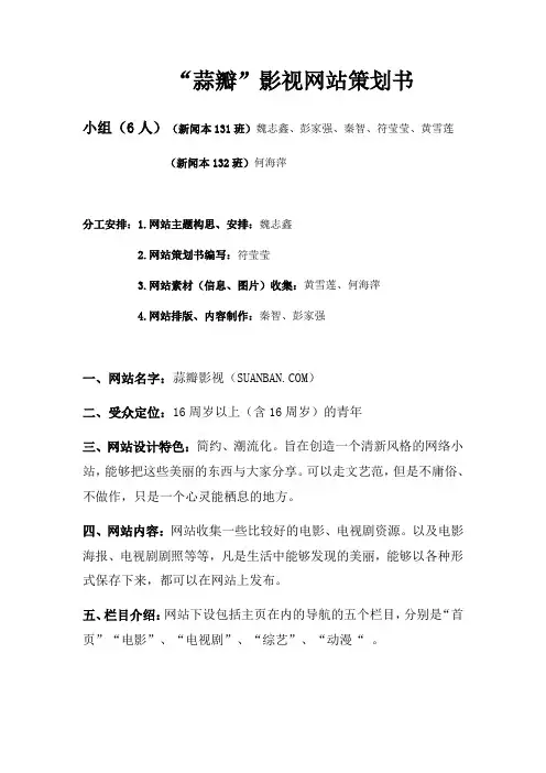蒜瓣影视网站策划书