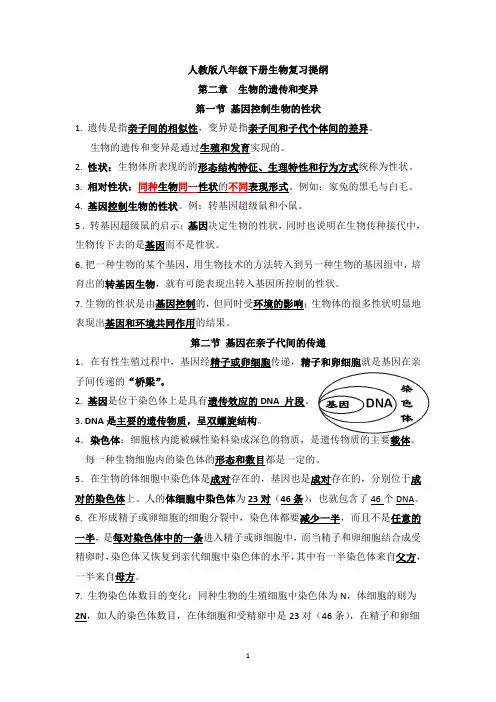 八下生物第二章基础知识点
