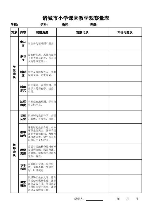 小学课堂教学观察量表