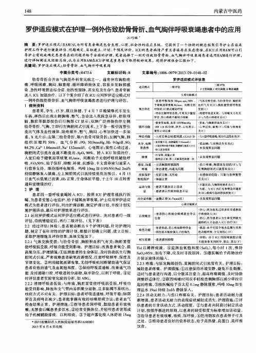 罗伊适应模式在护理一例外伤致肋骨骨折、血气胸伴呼吸衰竭患者中的应用