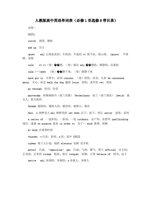 人教版高中英语单词表(必修1至选修8带目录) 2