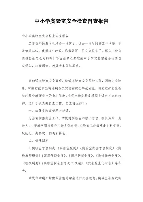 中小学实验室安全检查自查报告