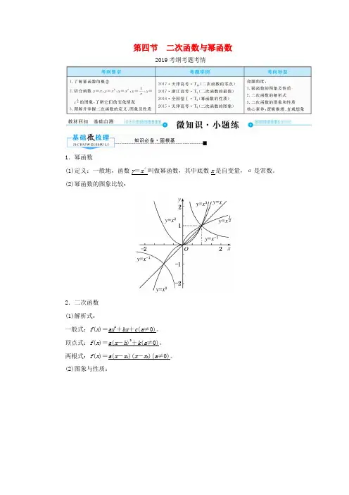 高考数学一轮复习 第二章 函数、导数及其应用 第四节 二次函数与幂函数学案 理(含解析)新人教A版-