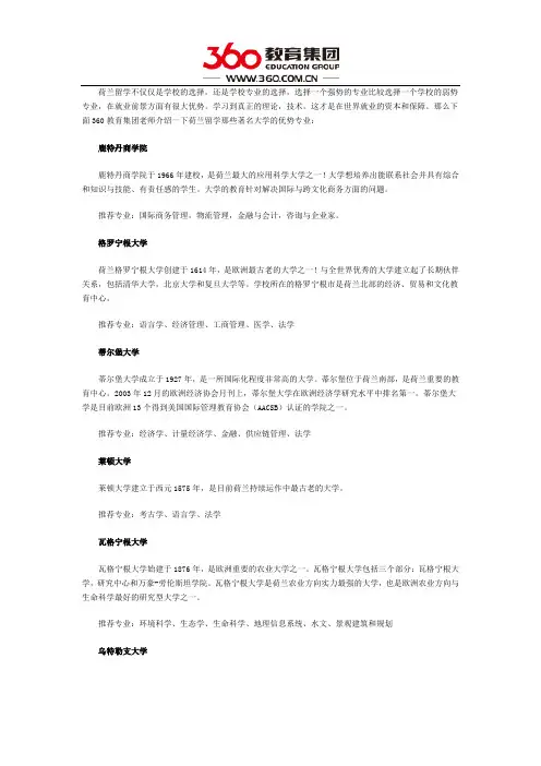 荷兰留学 名校优势专业