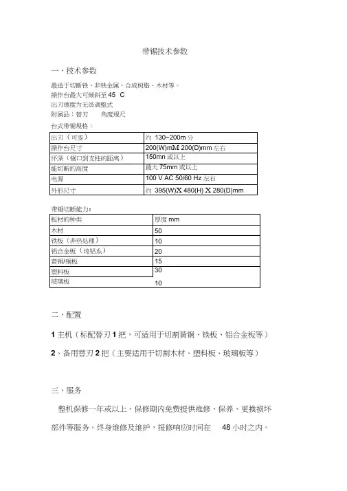 带锯技术参数