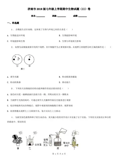 济南市2019版七年级上学期期中生物试题(II)卷