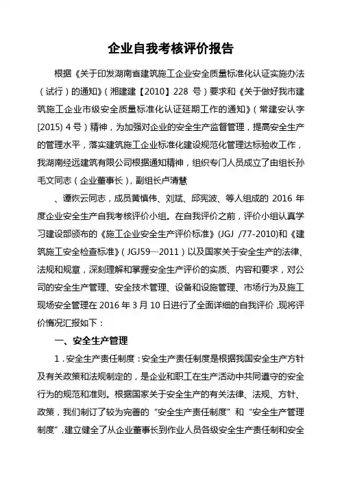 企业自我评价考核报告