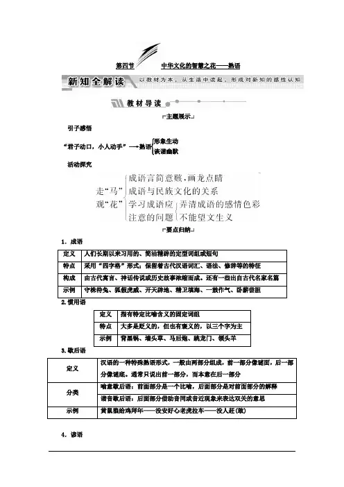 高中语文(人教版 选修 语言文字应用)教师用书：第四课 词语万花筒 第四节 中华文化的智慧之花——熟语 Wo