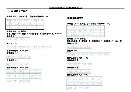 汉语拼音字母表-四线格书写(A4直接打印)