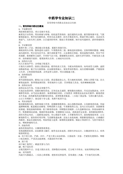 中药专业知识二-单味药歌诀及重点知识总结
