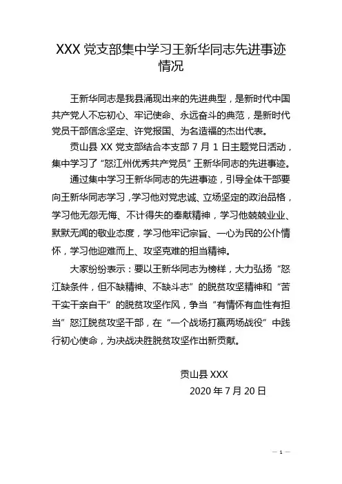 贡山县纪委党支部集中学习王新华同志先进事迹情况
