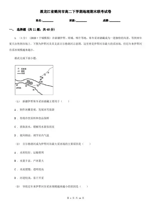 黑龙江省鹤岗市高二下学期地理期末联考试卷