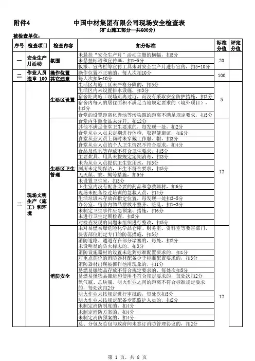 现场检查表(矿山施工部分)