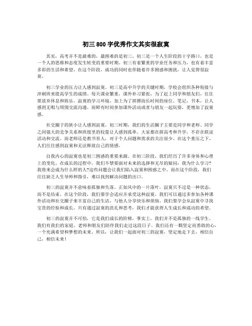 初三800字优秀作文其实很寂寞