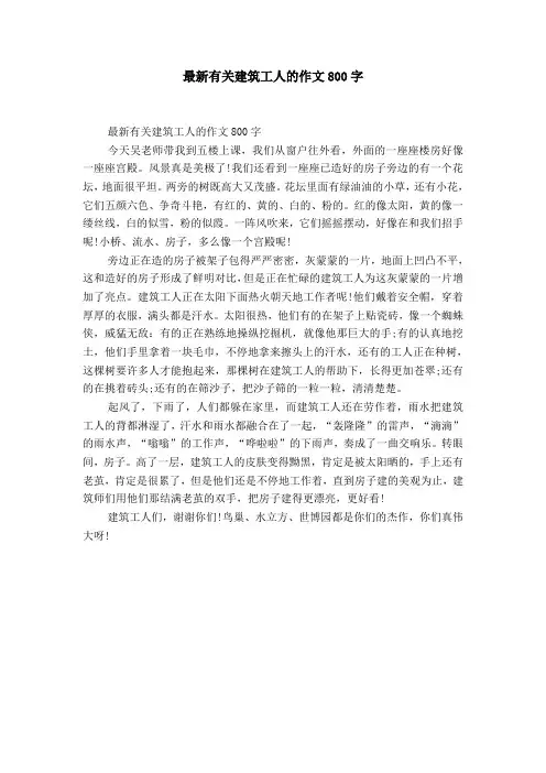 最新有关建筑工人的作文800字【精选】
