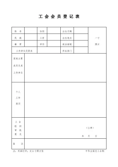 工会会员登记表