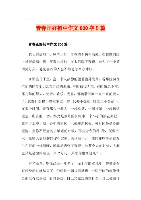 青春正好初中作文800字5篇