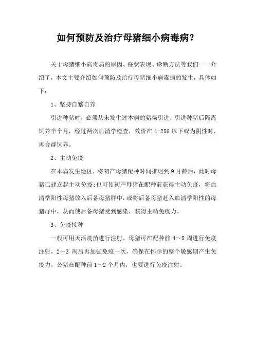 如何预防及治疗母猪细小病毒病？