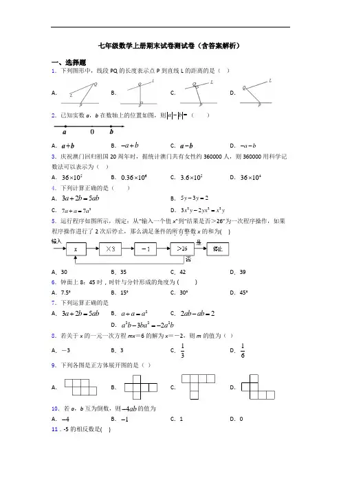 七年级数学上册期末试卷测试卷(含答案解析)