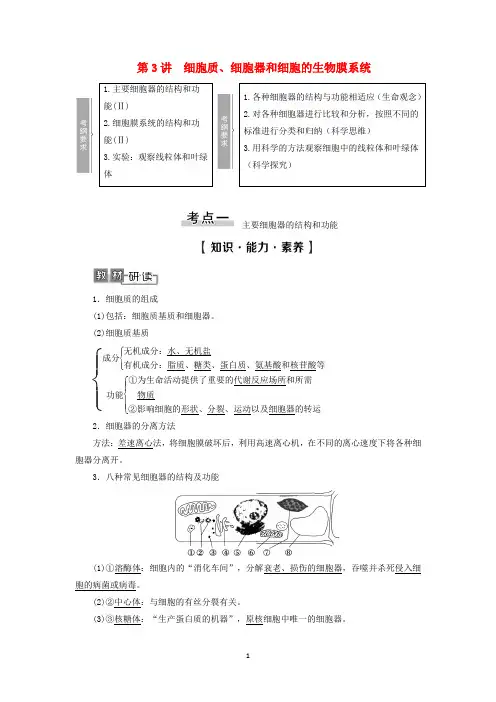 高考生物一轮复习 第2单元第3讲 细胞质、细胞器和细胞的生物膜系统学案 苏教版必修1