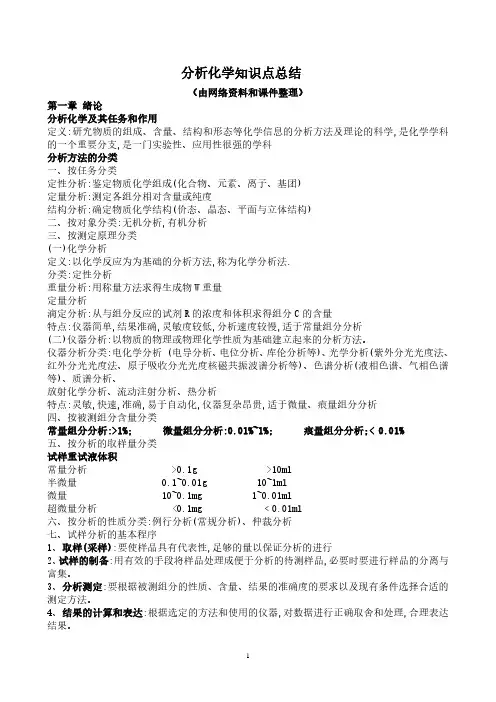 大一上分析化学知识点总结