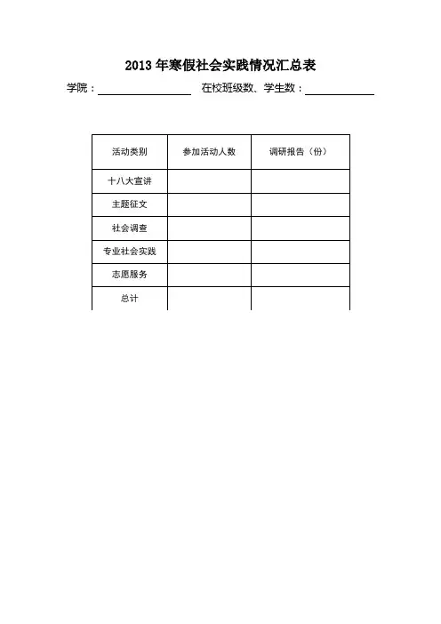 2012级本科寒假社会实践汇总表