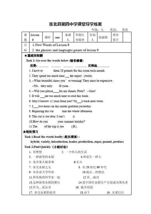 冀教版英语九年级上册教学设计 9课