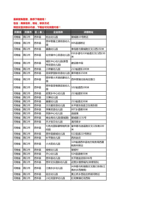 新版河南省周口市西华县幼儿园企业公司商家户名录单联系方式地址大全100家