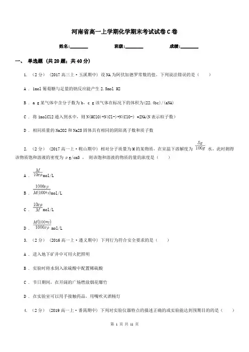 河南省高一上学期化学期末考试试卷C卷