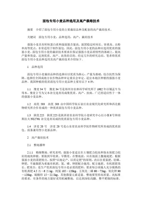面包专用小麦品种选用及高产栽培技术