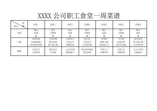 公司职工食堂一周菜谱
