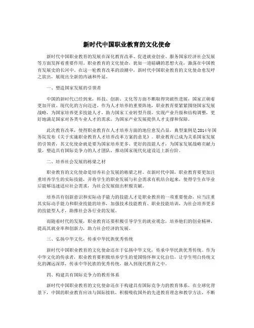 新时代中国职业教育的文化使命