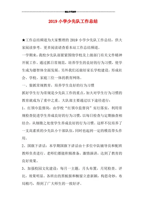 2019小学少先队工作总结