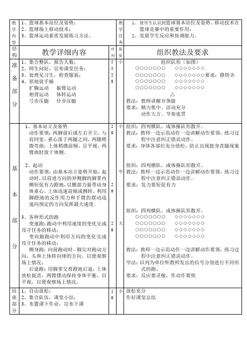 中学体育课篮球教案