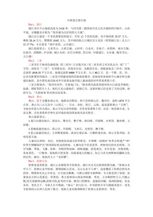 中国景点排行榜
