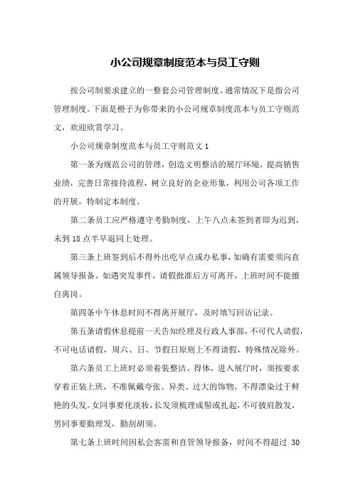 小公司规章制度范本与员工守则
