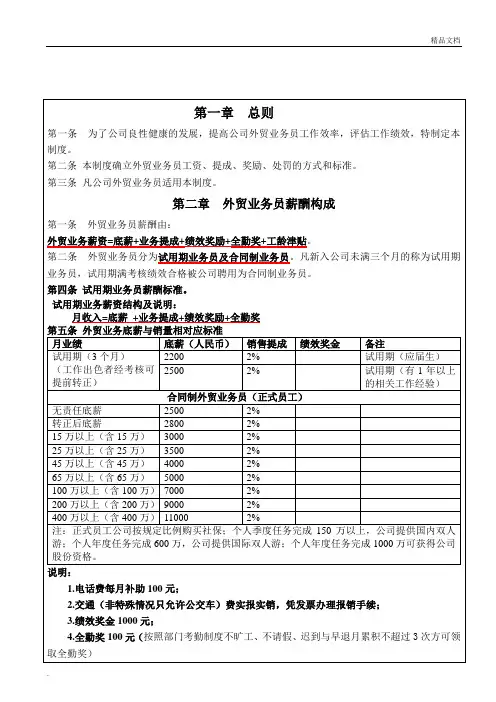 外贸业务员薪酬管理制度