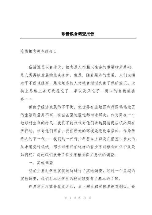 珍惜粮食调查报告