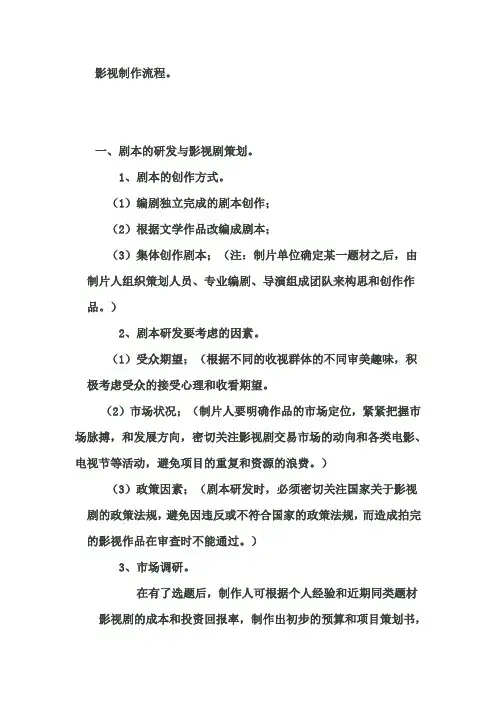 影视制作流程。