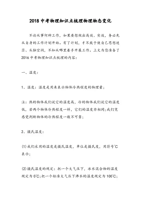 2018中考物理知识点梳理物理物态变化