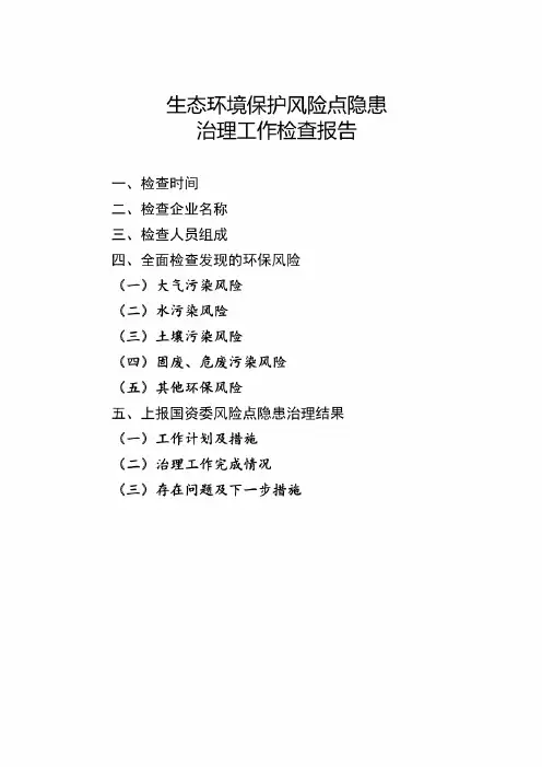 生态环境保护风险点隐患治理工作检查报告