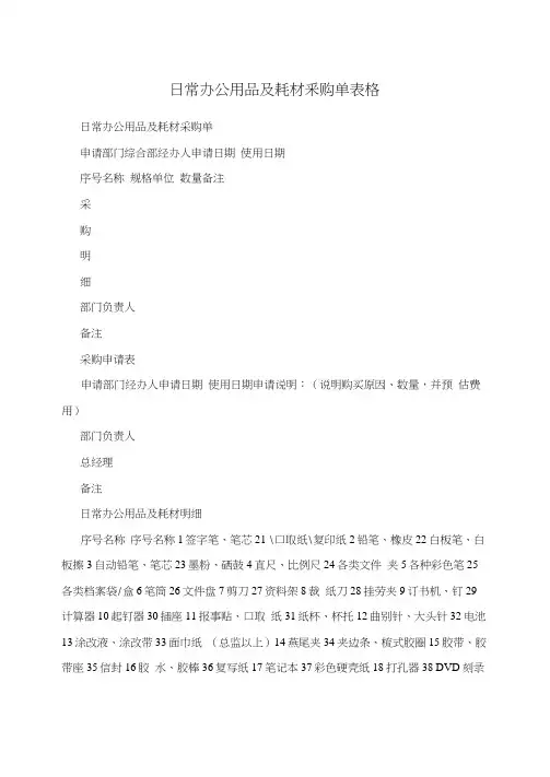 日常办公用品及耗材采购单表格