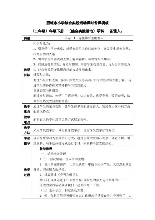 小学二年级下册综合实践教案